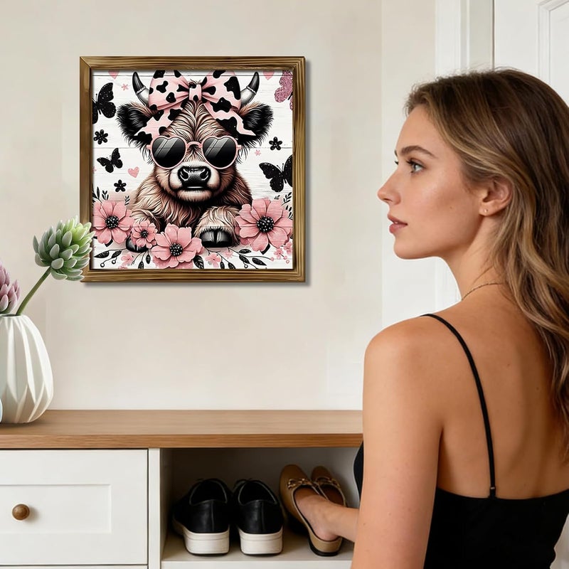 Cow Pictures - with Frame Cute Funny Farmhouse Rustic Decoration,Animals Collection Wall Art - for Living Room Bedroom Bathroom Office Home - Image 2