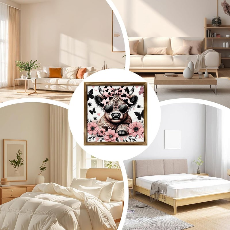 Cow Pictures - with Frame Cute Funny Farmhouse Rustic Decoration,Animals Collection Wall Art - for Living Room Bedroom Bathroom Office Home - Image 4