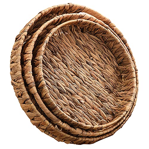 Cedilis Set of 3 Grass Round Fruit Tray, Hand Woven Decorative Storage Basket Tray for Decor Home Kitchen, 11.8'', - Image 2