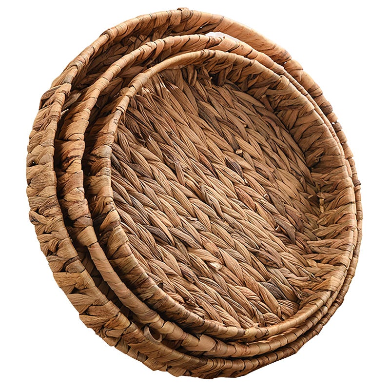 Cedilis Set of 3 Grass Round Fruit Tray, Hand Woven Decorative Storage Basket Tray for Decor Home Kitchen, 11.8'', - Image 1