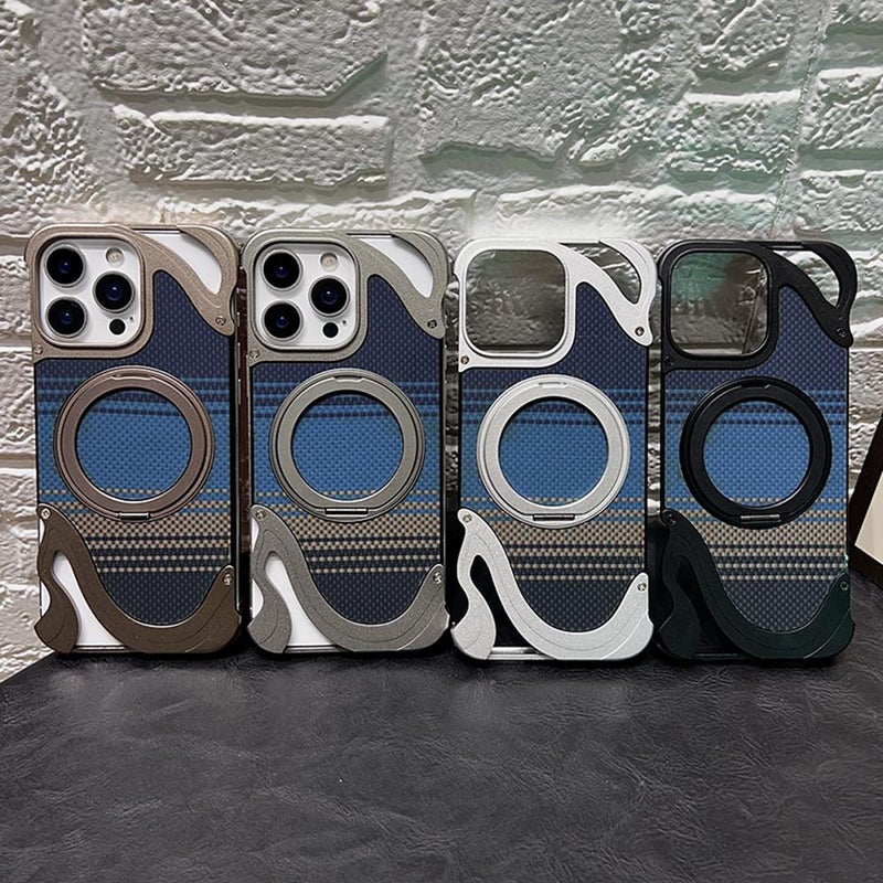 erorex For iPhone 14 Pro Metal Frameless 360 Degree Rotation Holder MagSafe Phone Case(Black) - Image 2