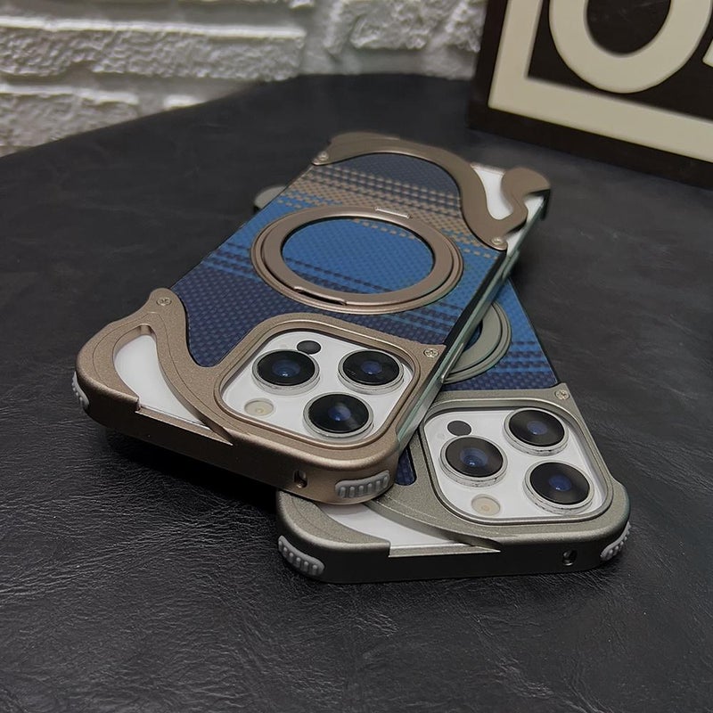 erorex For iPhone 14 Pro Metal Frameless 360 Degree Rotation Holder MagSafe Phone Case(Black) - Image 4