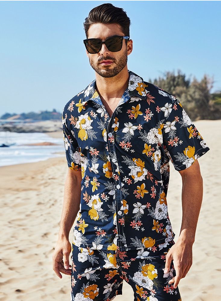 Loquat Printed Beach Quick Drying Loose Fitting Short Sleeved Shirt  - Image 1