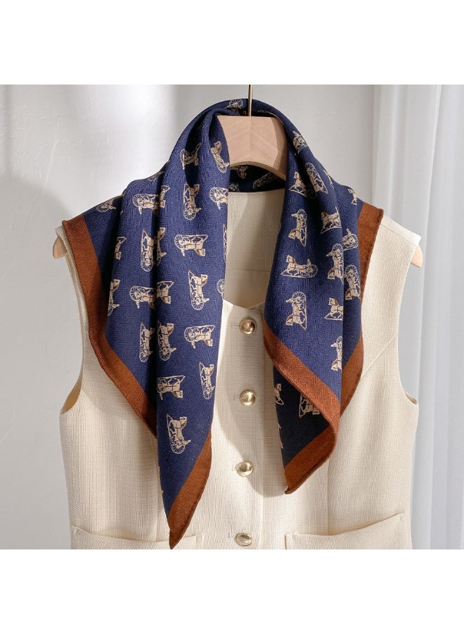 Silk & Wool Handmade Scarf, Navy Blue Carriage Print