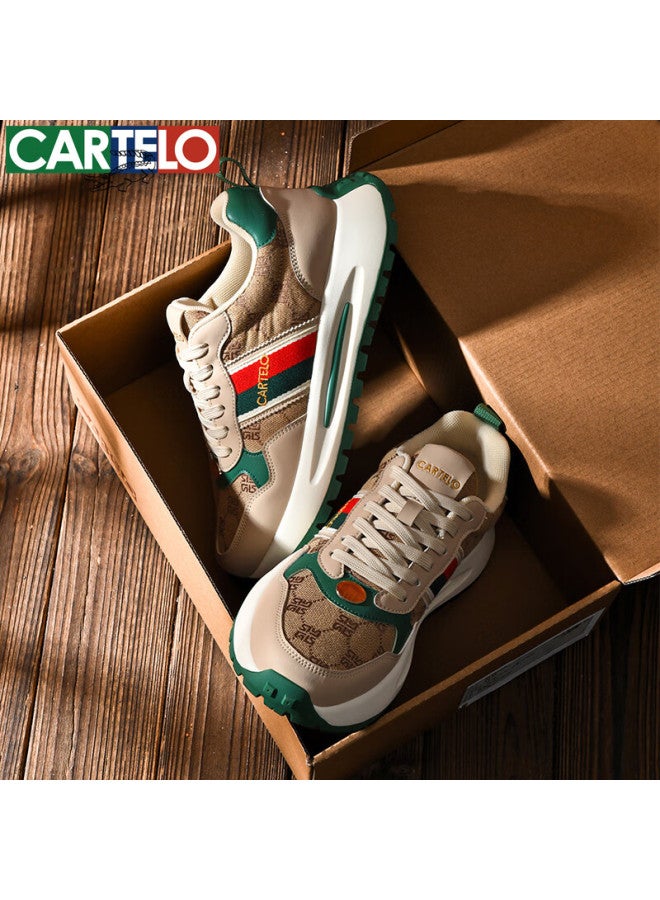 Cartelo Men's Spring Autumn Sports Casual Breathable Thick Sole Height Increasing Dad Shoes Qh8708 Beige Green Size 38 - Image 1