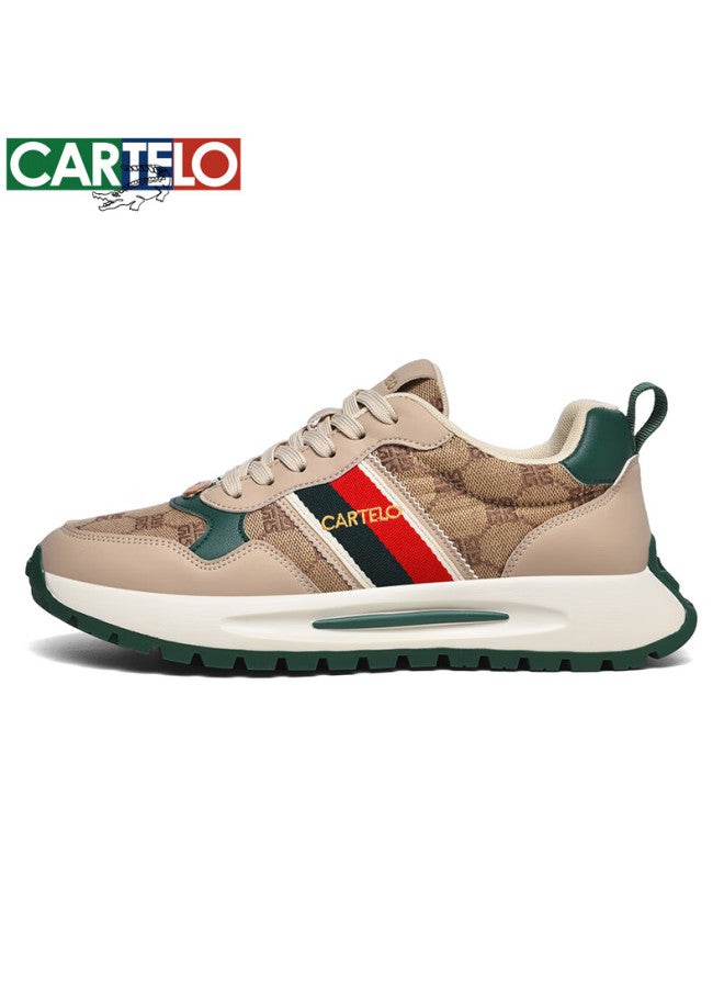 Cartelo Men's Spring Autumn Sports Casual Breathable Thick Sole Height Increasing Dad Shoes Qh8708 Beige Green Size 38 - Image 2