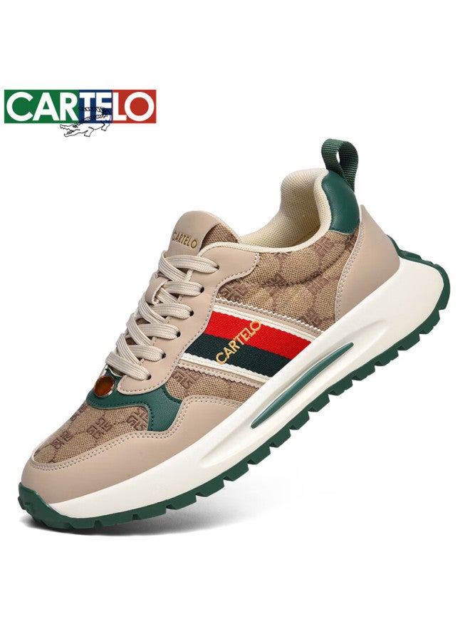 Cartelo Men's Spring Autumn Sports Casual Breathable Thick Sole Height Increasing Dad Shoes Qh8708 Beige Green Size 38 - Image 3