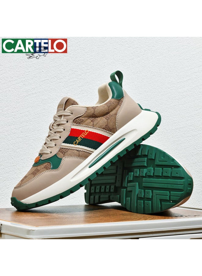 Cartelo Men's Spring Autumn Sports Casual Breathable Thick Sole Height Increasing Dad Shoes Qh8708 Beige Green Size 38 - Image 4