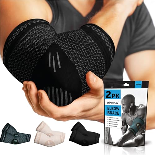 POWERLIX Arm Orthopedic Brace Compression Support (Pair) - Elbow Sleeve for Arthritis, Golf Elbow,Golfers Elbow,Pain Relief,Tendonitis,Tennis (Black, M) - Image 1