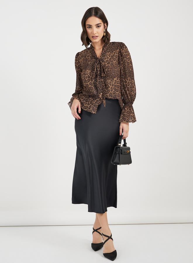 Styli Leopard Print Blouse with Tie-Up Neck  - Image 2
