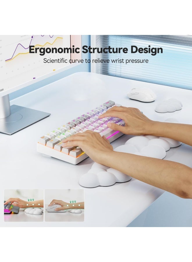 Cloud Keyboard Wrist Rest Set, Cloud Wrist Rest with Non-Slip Base, PU Leather Wrist Pad for Keyboard with Ergonomic Memory Foam for Computer Laptop Office Gaming and Pain Relief, White - Image 3