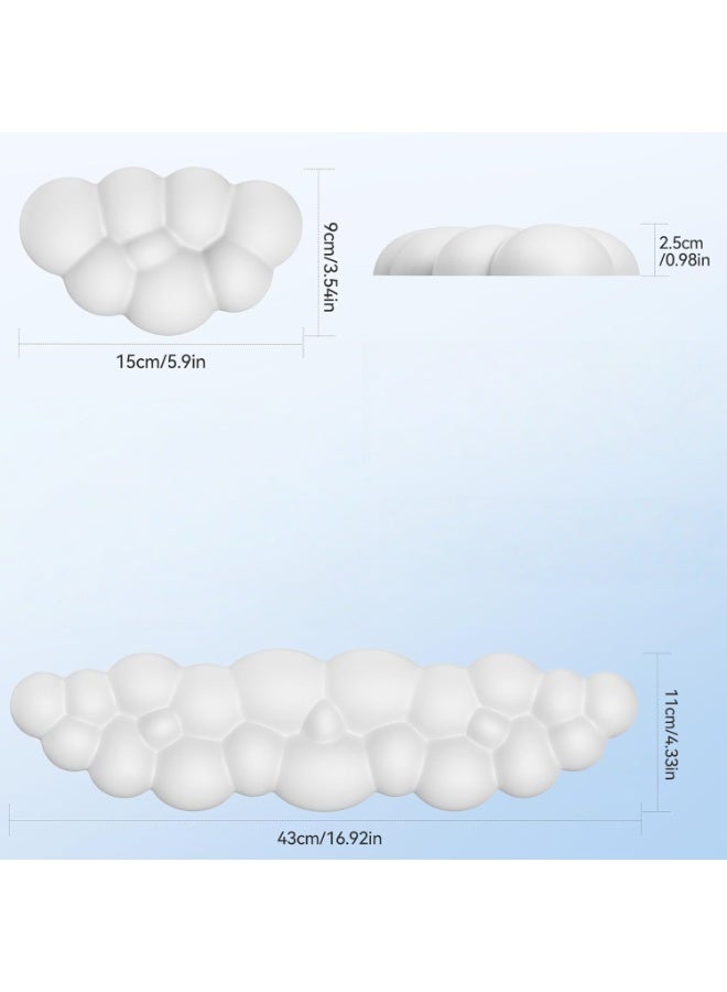 Cloud Keyboard Wrist Rest Set, Cloud Wrist Rest with Non-Slip Base, PU Leather Wrist Pad for Keyboard with Ergonomic Memory Foam for Computer Laptop Office Gaming and Pain Relief, White - Image 2