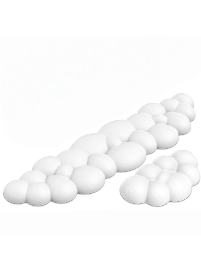 Cloud Keyboard Wrist Rest Set, Cloud Wrist Rest with Non-Slip Base, PU Leather Wrist Pad for Keyboard with Ergonomic Memory Foam for Computer Laptop Office Gaming and Pain Relief, White - Image 1