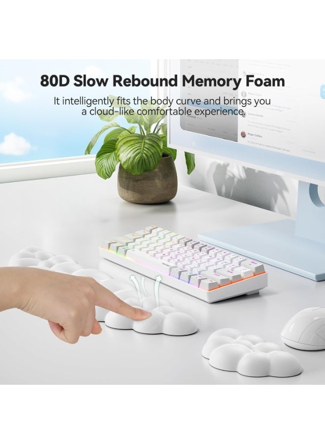 Cloud Keyboard Wrist Rest Set, Cloud Wrist Rest with Non-Slip Base, PU Leather Wrist Pad for Keyboard with Ergonomic Memory Foam for Computer Laptop Office Gaming and Pain Relief, White - Image 5