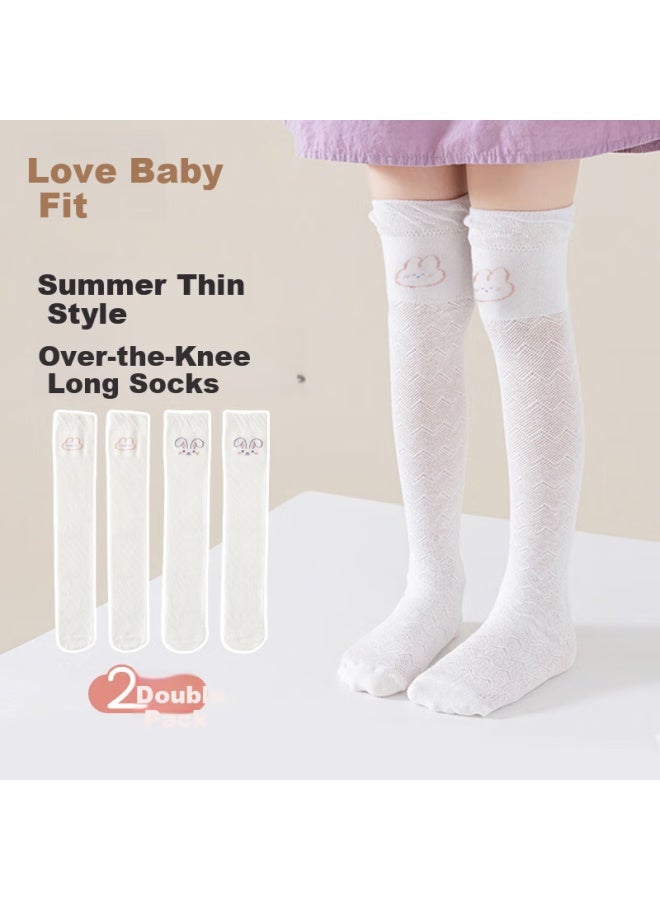 Lovebox Aibao Children's Thin Summer Socks For Girls Over-the-knee Anti-mosquito Socks 2 Pairs Pack One Size Fits All T136 - Image 1