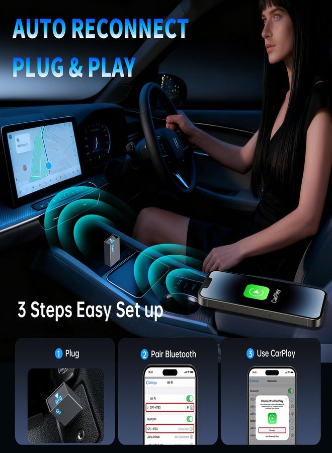 CNDPSTE Wireless CarPlay Adapter for iPhone [2025 Upgrade] Wired Mini Wireless Bluetooth Car Playback Adapter, Plug and Play Stable Connection for 2016 and iOS 10+, USB A/Type C Cars - Image 5