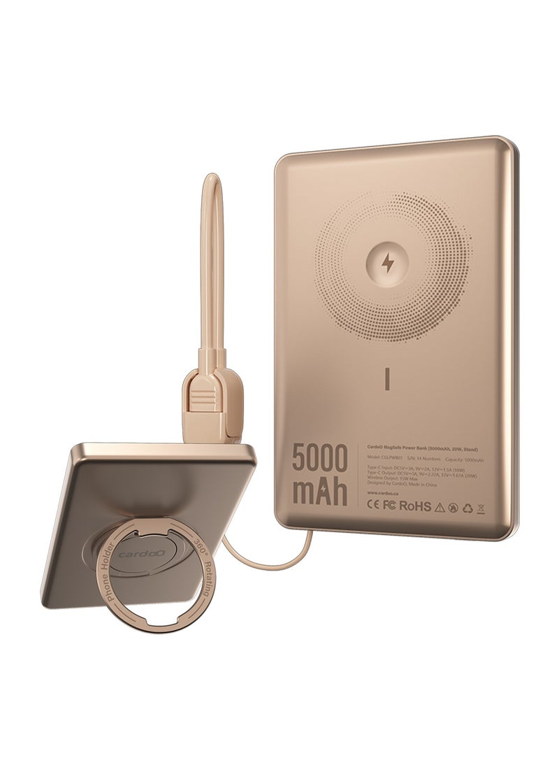 cardoO Power Bank 5000mAh – Slim & Portable – Fast USB-C PD Charging – Universal Compatibility – Gold - Image 1