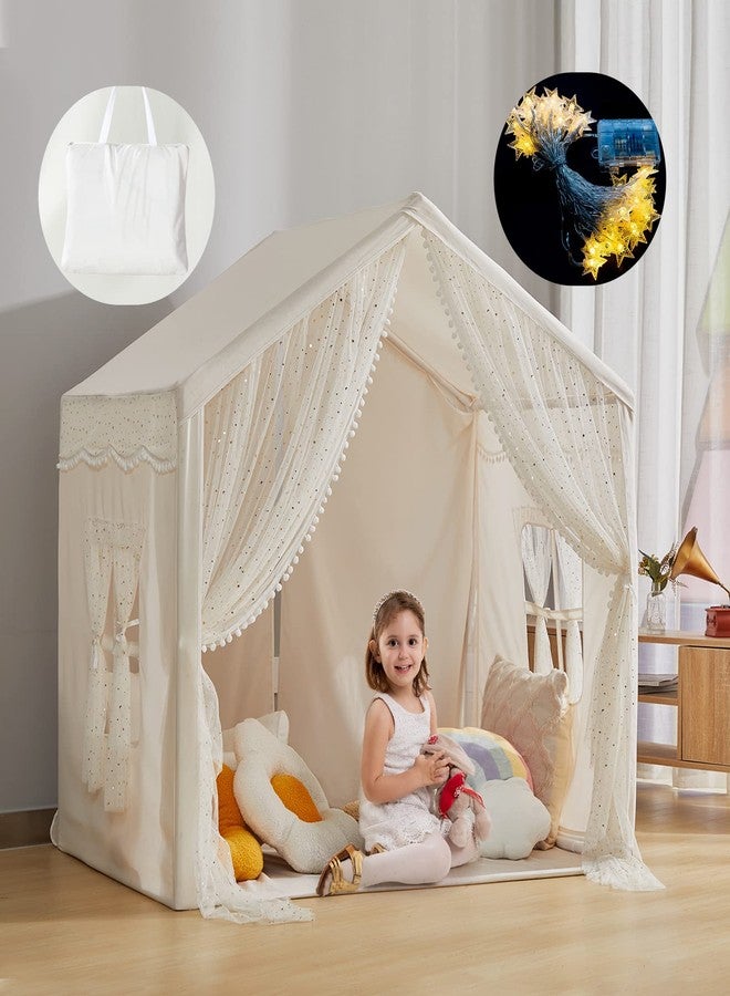 LOAOL Play Tent for Kids with Star Lights, Large Kids House Indoor & Outdoor, Castle Tent for Girls Decorated Sequin Sparkle Stars, Playhouse with Front & Rear Doors for Toddler, Boho Decor - Image 1