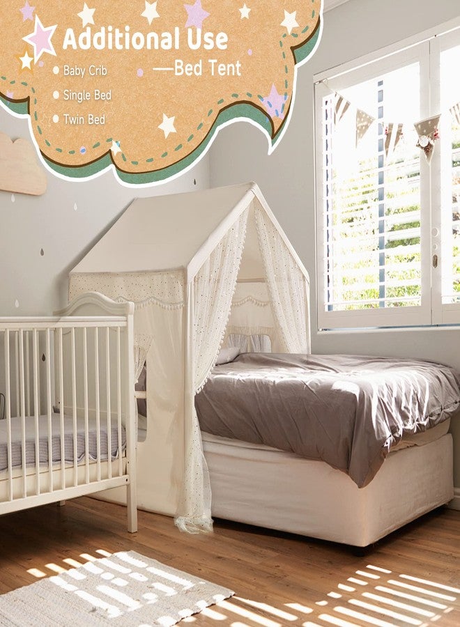 LOAOL Play Tent for Kids with Star Lights, Large Kids House Indoor & Outdoor, Castle Tent for Girls Decorated Sequin Sparkle Stars, Playhouse with Front & Rear Doors for Toddler, Boho Decor - Image 2