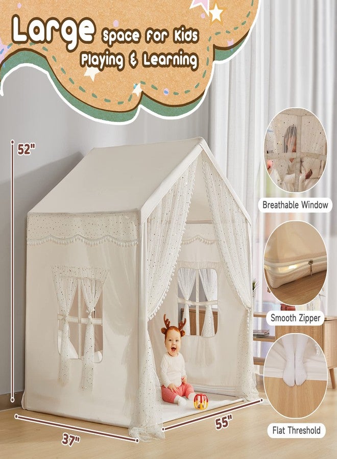 LOAOL Play Tent for Kids with Star Lights, Large Kids House Indoor & Outdoor, Castle Tent for Girls Decorated Sequin Sparkle Stars, Playhouse with Front & Rear Doors for Toddler, Boho Decor - Image 5