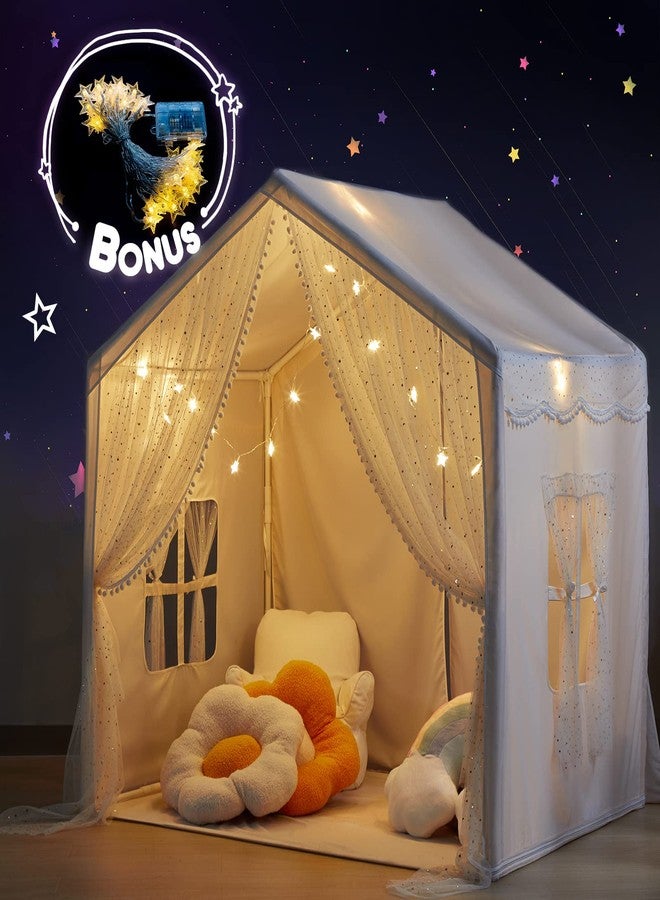 LOAOL Play Tent for Kids with Star Lights, Large Kids House Indoor & Outdoor, Castle Tent for Girls Decorated Sequin Sparkle Stars, Playhouse with Front & Rear Doors for Toddler, Boho Decor - Image 3