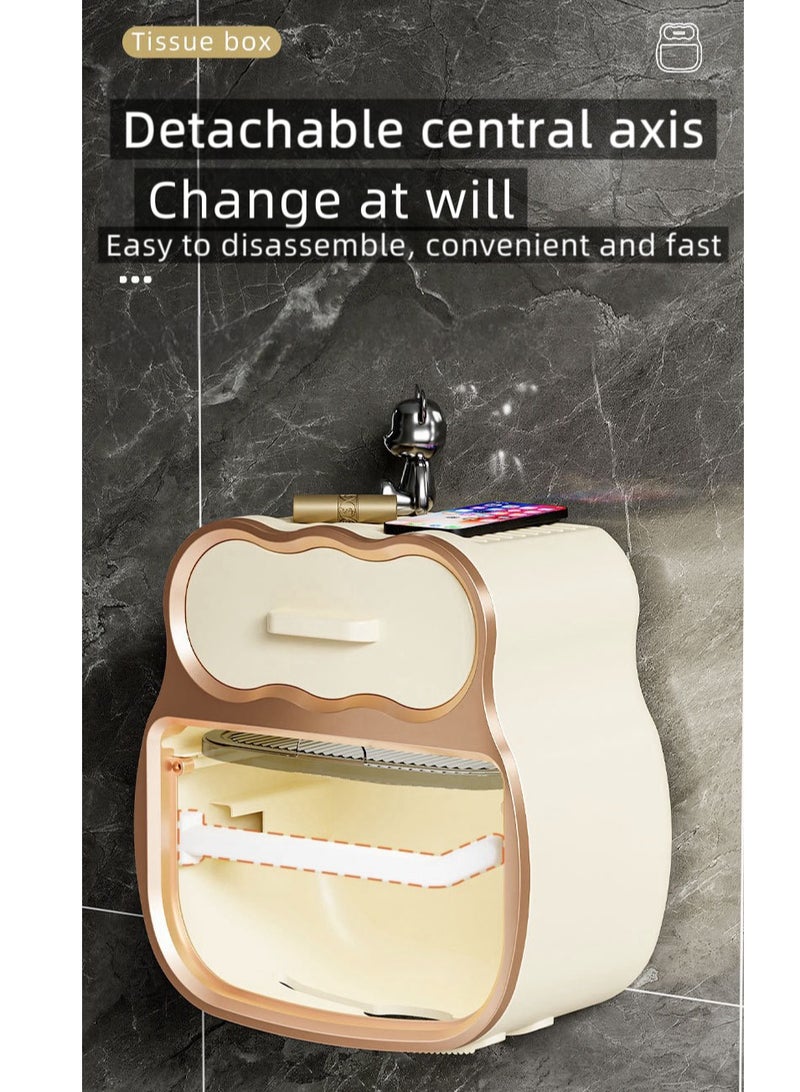 Multifunctional household toilet paper holder with storage, wall-mounted paper roll box, self-adhesive tissue storage box with bathroom shelf, dustproof and waterproof roll paper towel holder - Image 4