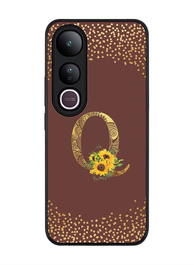 Stylizedd For vivo V50 Lite Case,Slim fit Camera Protection, Shockproof Thin Phone cover  - Custom Floral Monogram - Q  (Brown )