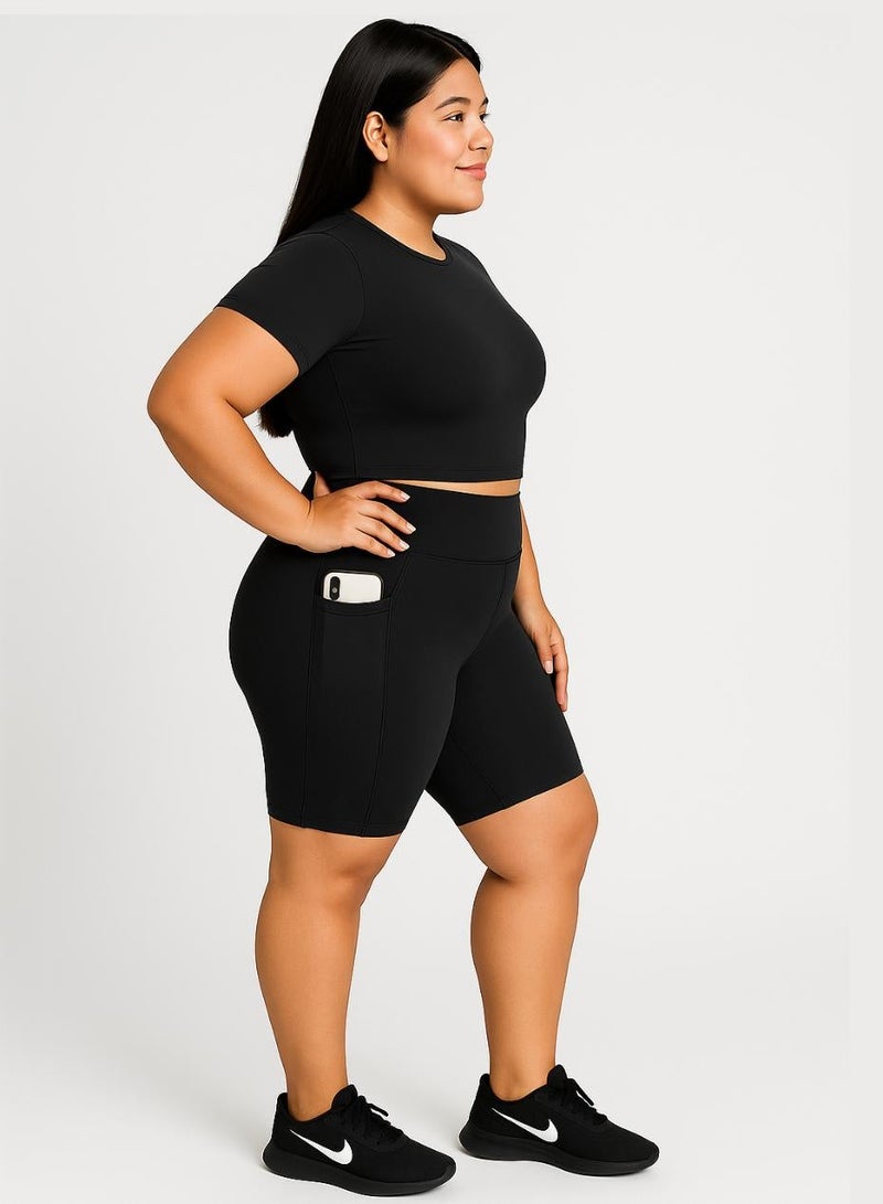 Moveletix Plus Size Women's Premium High Waist Workout Shorts with Pocket - Image 1