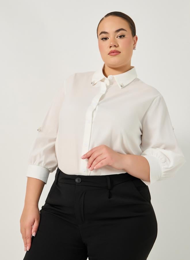 Styli Plus Size Balloon Sleeves Collared Shirt  - Image 2