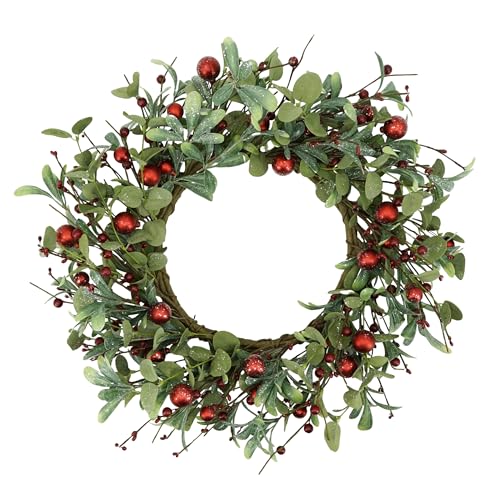 YNYLCHMX 20 Inch Christmas Wreath for Front Door Winter Wreath with Welcome Sign Eucalyptus leaves Red Berry Artificial Door Xmas Wreaths for Window Wall Fireplace Farmhouse Holiday Party Decoration - Image 1