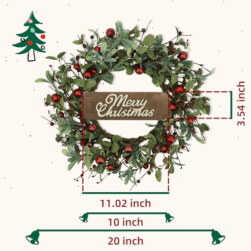 YNYLCHMX 20 Inch Christmas Wreath for Front Door Winter Wreath with Welcome Sign Eucalyptus leaves Red Berry Artificial Door Xmas Wreaths for Window Wall Fireplace Farmhouse Holiday Party Decoration - Image 3