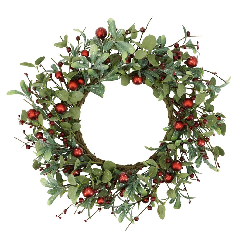 YNYLCHMX 20 Inch Christmas Wreath for Front Door Winter Wreath with Welcome Sign Eucalyptus leaves Red Berry Artificial Door Xmas Wreaths for Window Wall Fireplace Farmhouse Holiday Party Decoration - Image 2