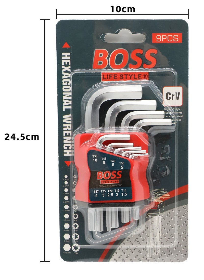 BOSS LIFE STYLE - Hex Key, Hex Key Allen Wrench Set, Hex Keys Set-9pcs with holder stand, L key Stanley Set with 9 Pcs Long arm Flat end (1.5mm – 10mm), 1 pack Include 9 pcs with stand holder - Image 1
