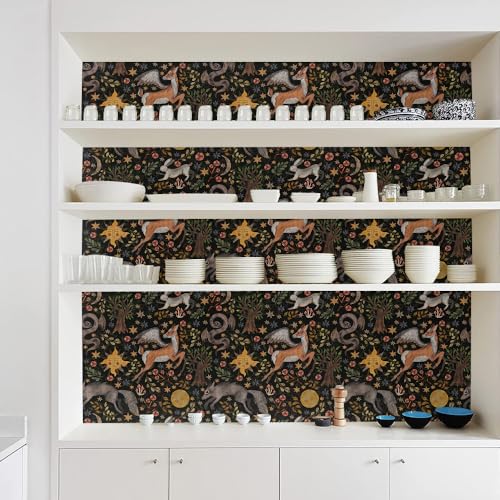 MuralPeel Dark Black Animals Sun Moon Wolf Rabbit Vintage Peel and Stick Wallpaper Self Adhesive Removable Easy Peel Off Contact Paper Stick on Wall Paper for Bedroom Cabinet Renter Friendly - Image 4