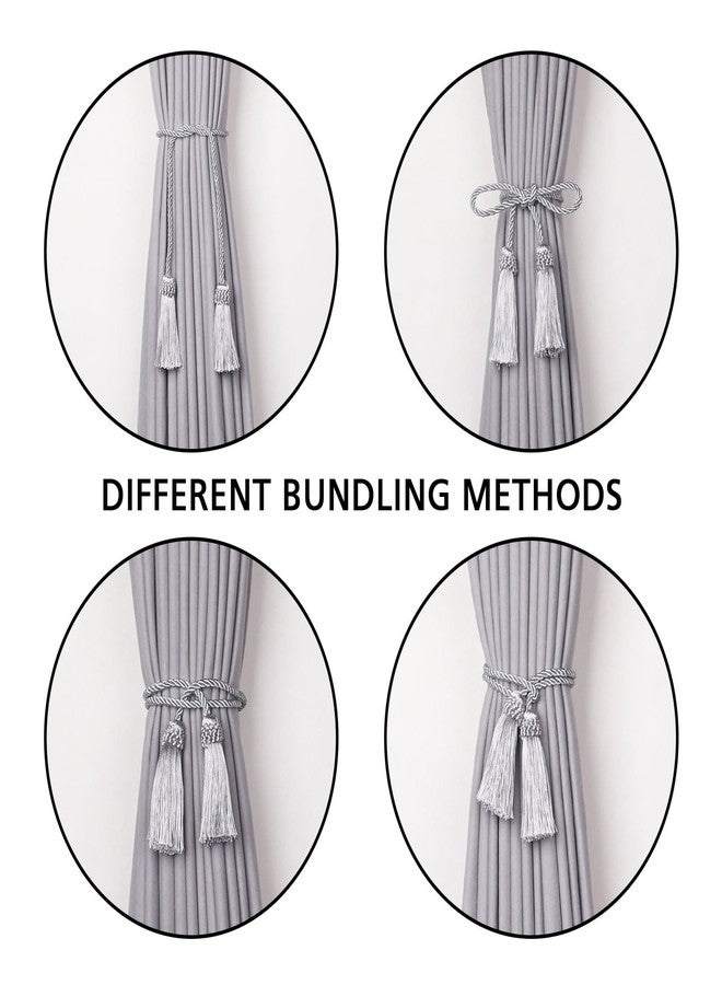NICEEC 4 Pack Double-Ended Tassel Curtain Tiebacks European Style Decorative Drape Tie Backs Elegant Handmade Braided Rope Knot Curtain Holdbacks for Home & Office Window Drapery (Silver Grey) - Image 5