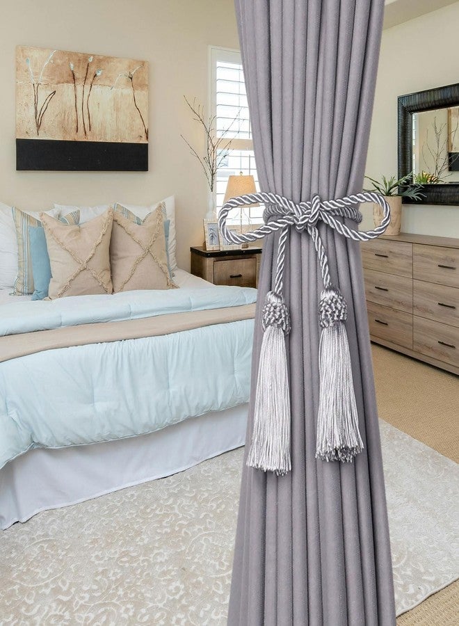 NICEEC 4 Pack Double-Ended Tassel Curtain Tiebacks European Style Decorative Drape Tie Backs Elegant Handmade Braided Rope Knot Curtain Holdbacks for Home & Office Window Drapery (Silver Grey) - Image 4