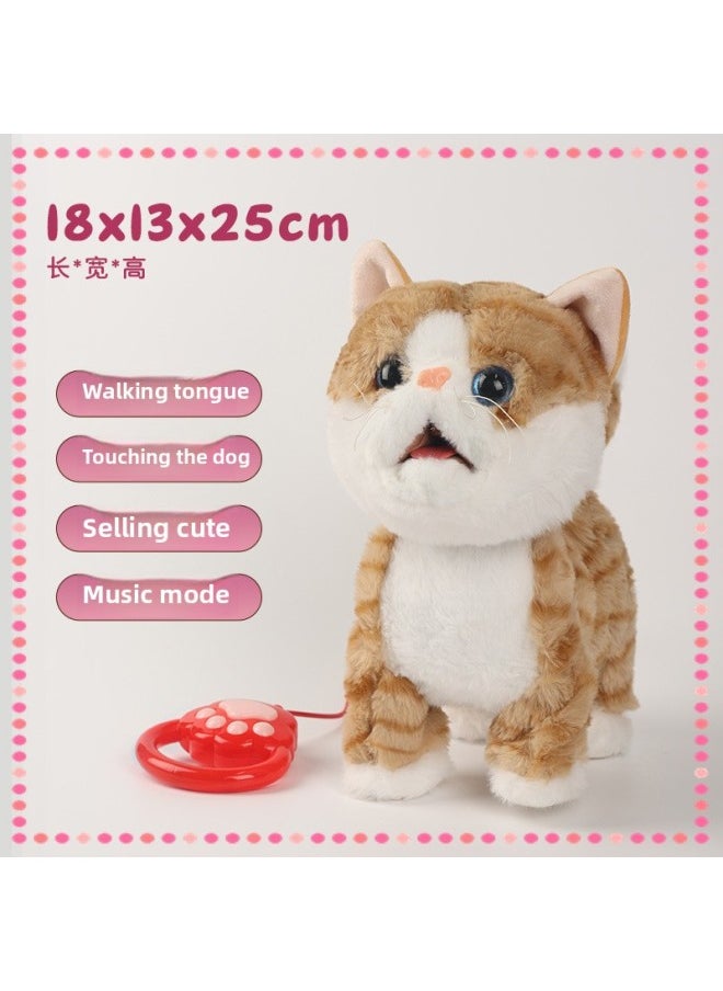Direct Repetition Learning To Speak Tongue Licking Dog Simulation Barking Electric Rope Dog Children's Electronic Pet Toys-Color:[garfield Brown Stripes] Licking Tongue + Touching + Walking + Learning To Speak + Singing-Specifications:Rechargeable Model (opp Bag Packaging)  - Image 1