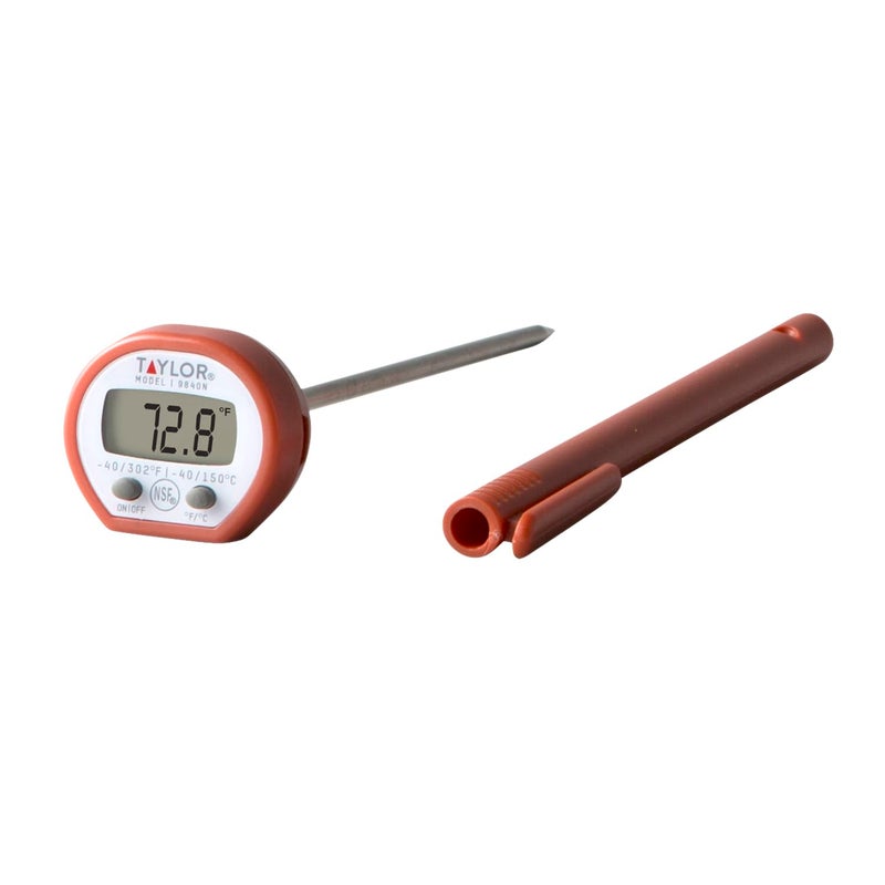 Taylor Instant Read Digital Meat Food Grill BBQ Cooking Kitchen Thermometer, Comes with Pocket Sleeve Clip, Red - Image 1