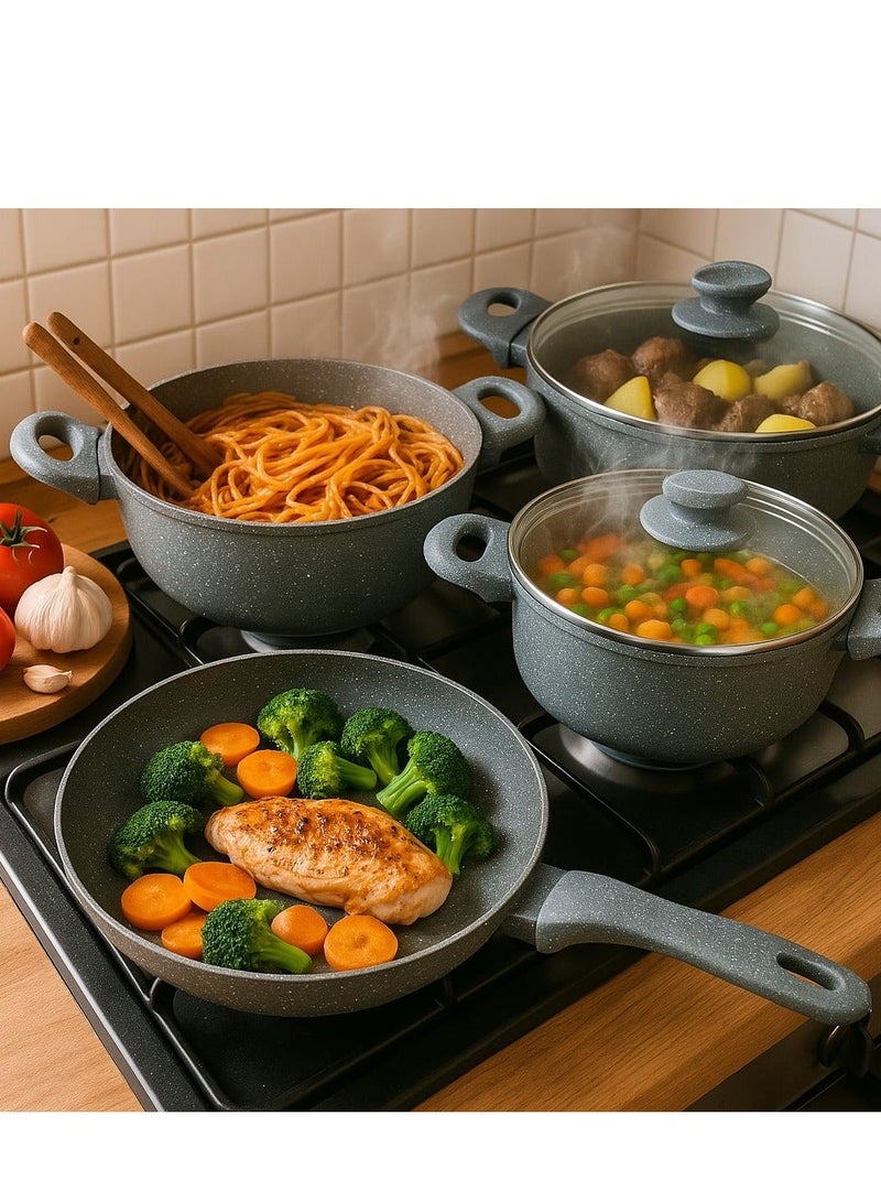 Granite Non Stick Cookware Set Grey - Image 1