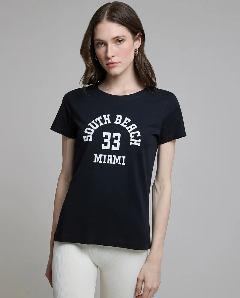 R&B Typography Print T-Shirt With Crew Neck And Short Sleeves