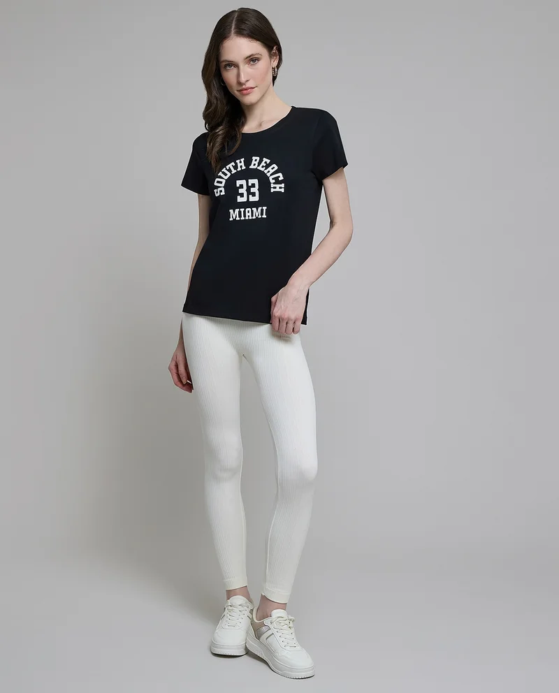 R&B Typography Print T-Shirt With Crew Neck And Short Sleeves