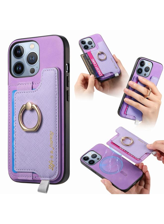 زبون جراب هاتف iPhone 13 Pro Max Retro Magsafe Cross Leather Ring Holder Card Bag Case - Image 1