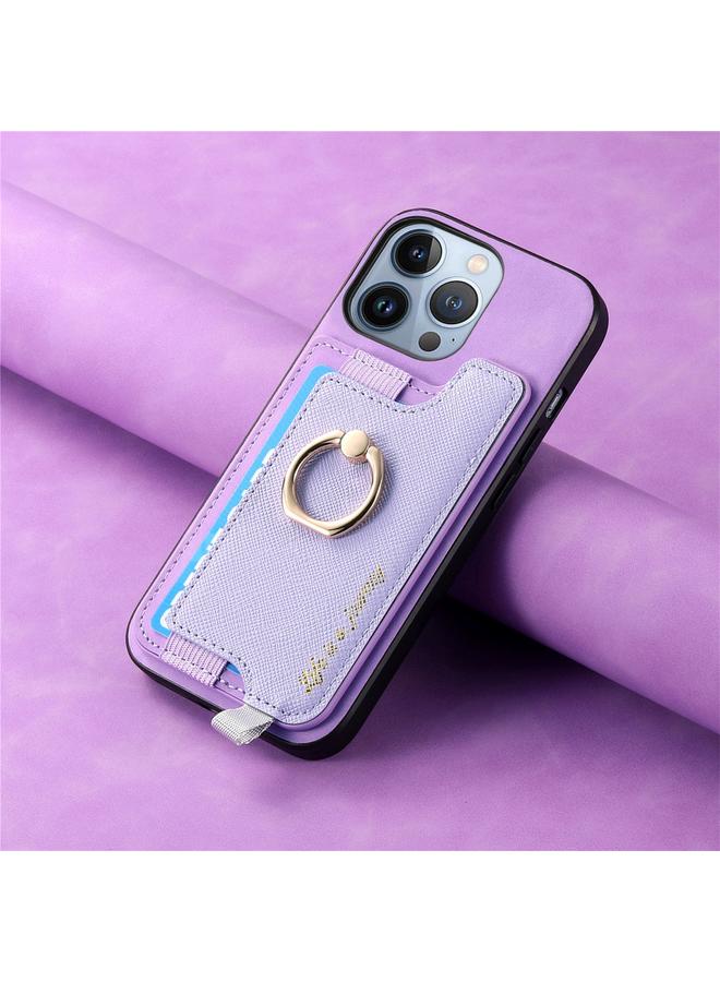 زبون جراب هاتف iPhone 13 Pro Max Retro Magsafe Cross Leather Ring Holder Card Bag Case - Image 5