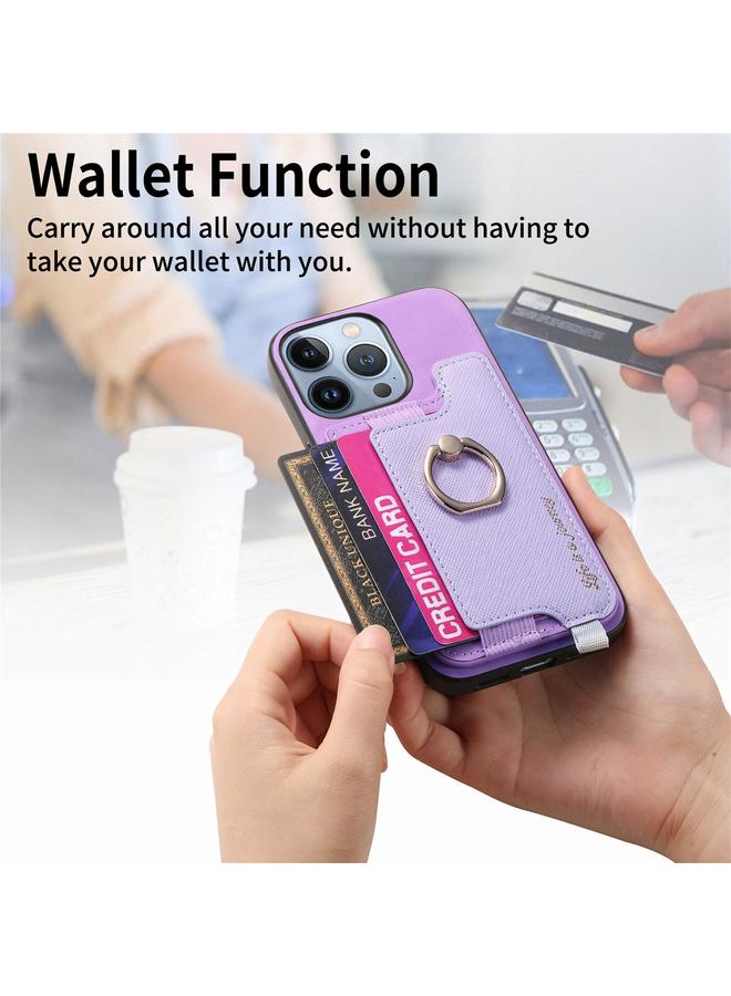 زبون جراب هاتف iPhone 13 Pro Max Retro Magsafe Cross Leather Ring Holder Card Bag Case - Image 4