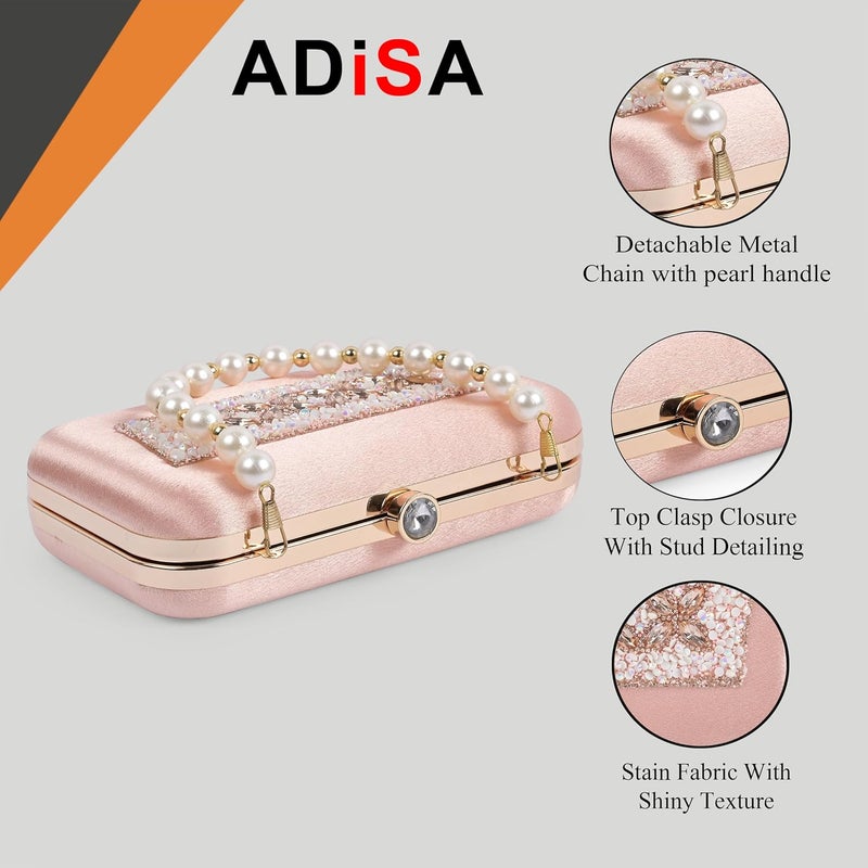 ADISA Beaded formal party clutch with gold chain for women and girls - Image 3