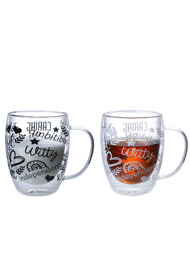 1CHASE Set of 2 - Borosilicate Positive Quote Printed Double Wall Glass Cup, 50ml - Image 1