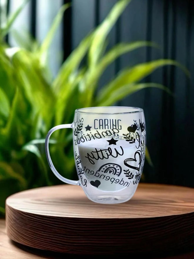 1CHASE Set of 2 - Borosilicate Positive Quote Printed Double Wall Glass Cup, 50ml - Image 3