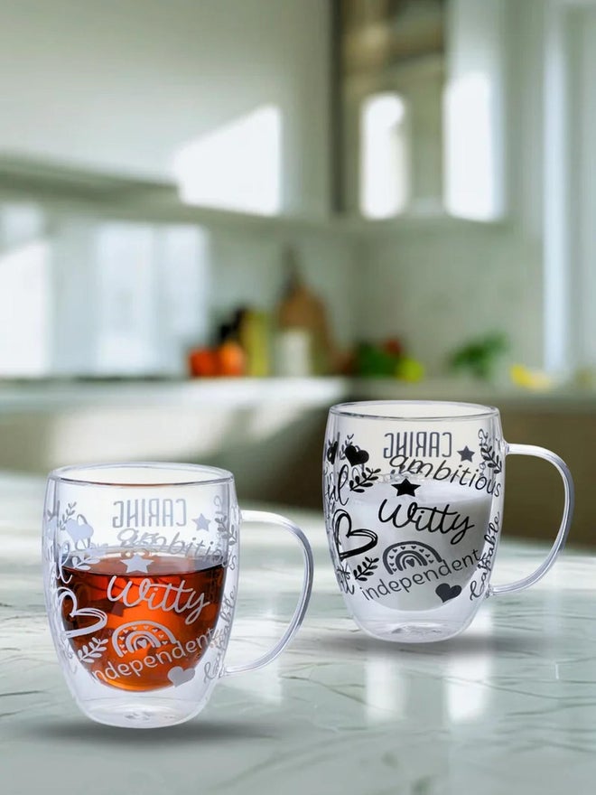 1CHASE Set of 2 - Borosilicate Positive Quote Printed Double Wall Glass Cup, 50ml - Image 2