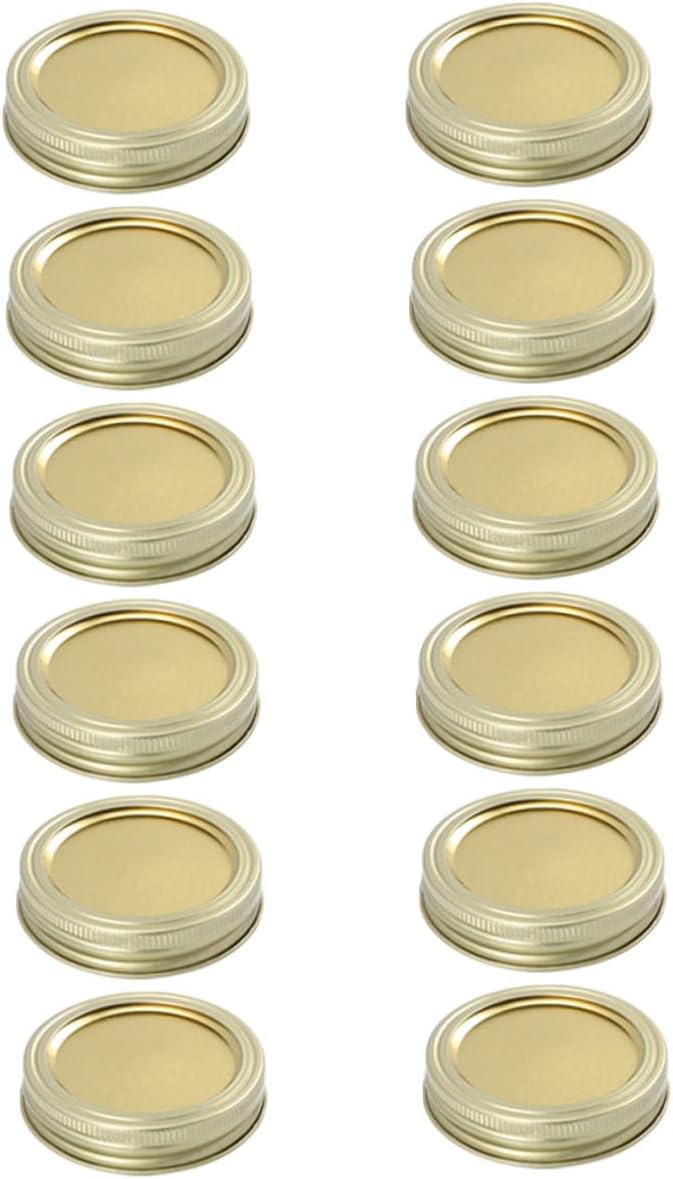 Beavorty Metal Storage Jar Caps and Stainless Steel Canning Jar Lids Set 70mm Wide Mouth 24pcs Gold Metal Caps with Rings Sturdy Storage Covers Home Canning and Preserving - Image 1
