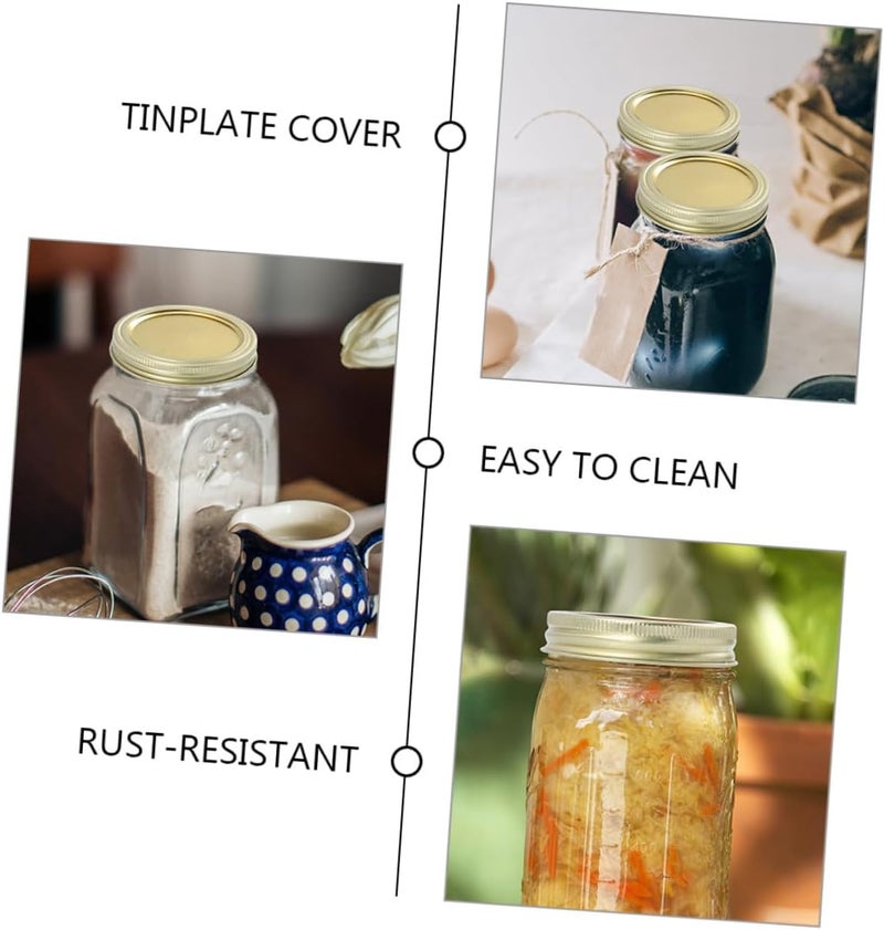Beavorty Metal Storage Jar Caps and Stainless Steel Canning Jar Lids Set 70mm Wide Mouth 24pcs Gold Metal Caps with Rings Sturdy Storage Covers Home Canning and Preserving - Image 3